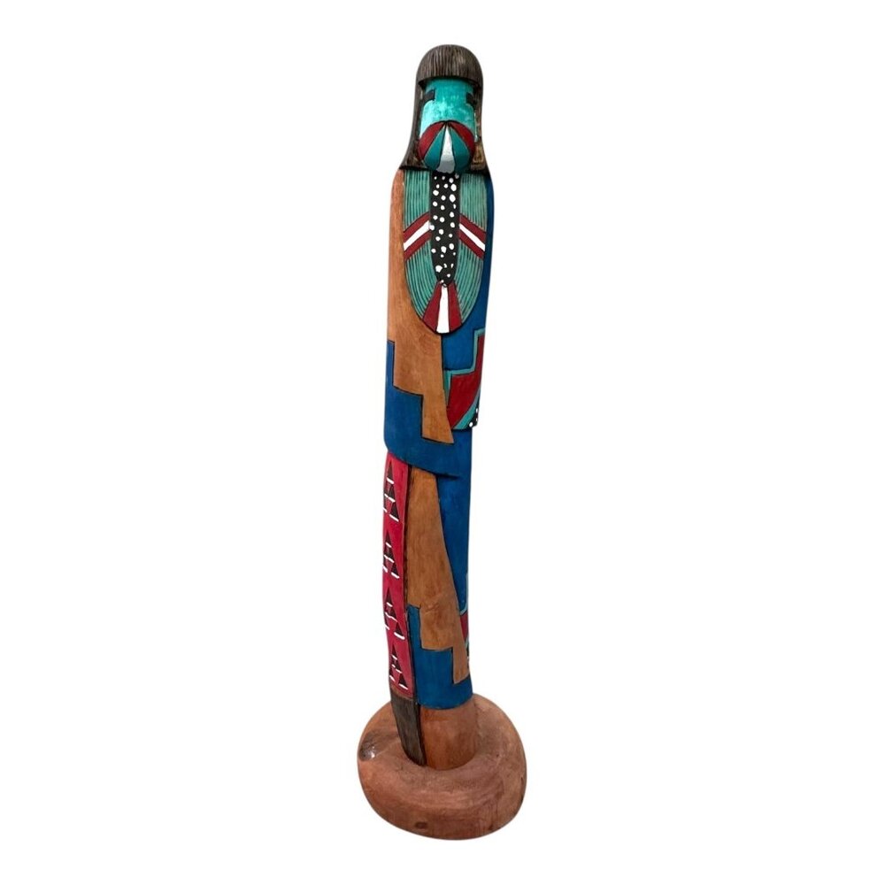Kachina Hand-Carved Wooden Water Maiden Statue Native American Signed RR Vtg 16"